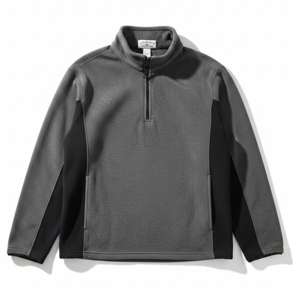 Boca Classics Quarter Zip Fleece‎ Pullover, Grey Black Colorblock, Men's Large